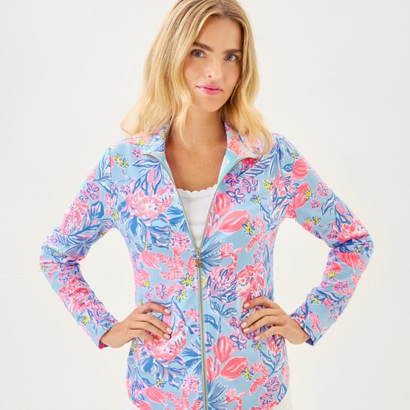 Lilly Pulitzer Tops - NWOT LILLY PULITZER  Leona Upf 50+ Zip-Up Multi Elephant Splash